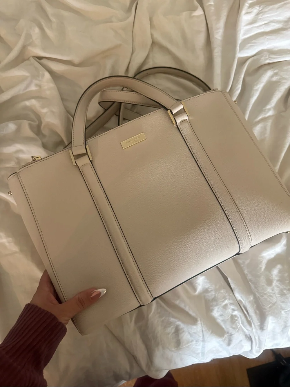 Kate Spade Cream Structured Tote Bag with Gold Hardware